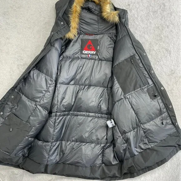Gerry Men's XXL Black Down Parka Faux Fur Hood Button Zip up JCK0210